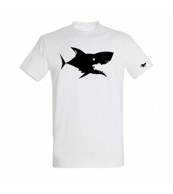 T-shirt blanc Requin bleu col rond ho S