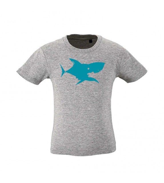 Tshirt Enfant Gris Requin Turquoise 10 ans